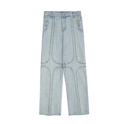 Men Jeans Stitching Loose Straight