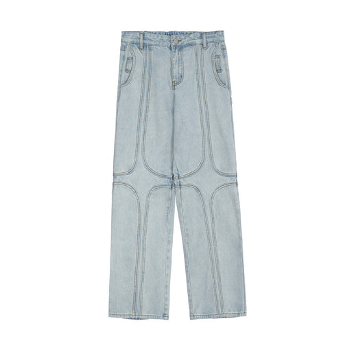 Men Jeans Stitching Loose Straight
