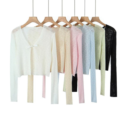 Women Tops Summer Bow Sun Protection Sweater Top