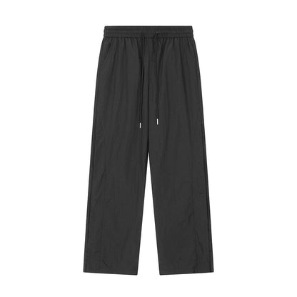 Men Sweatpants Solid Color Casual Straight Trousers Loose Wide-Leg Overalls