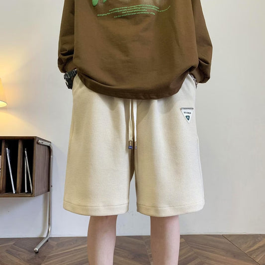 Men Beach Shorts Waffle Summer Loose Leisure Sports