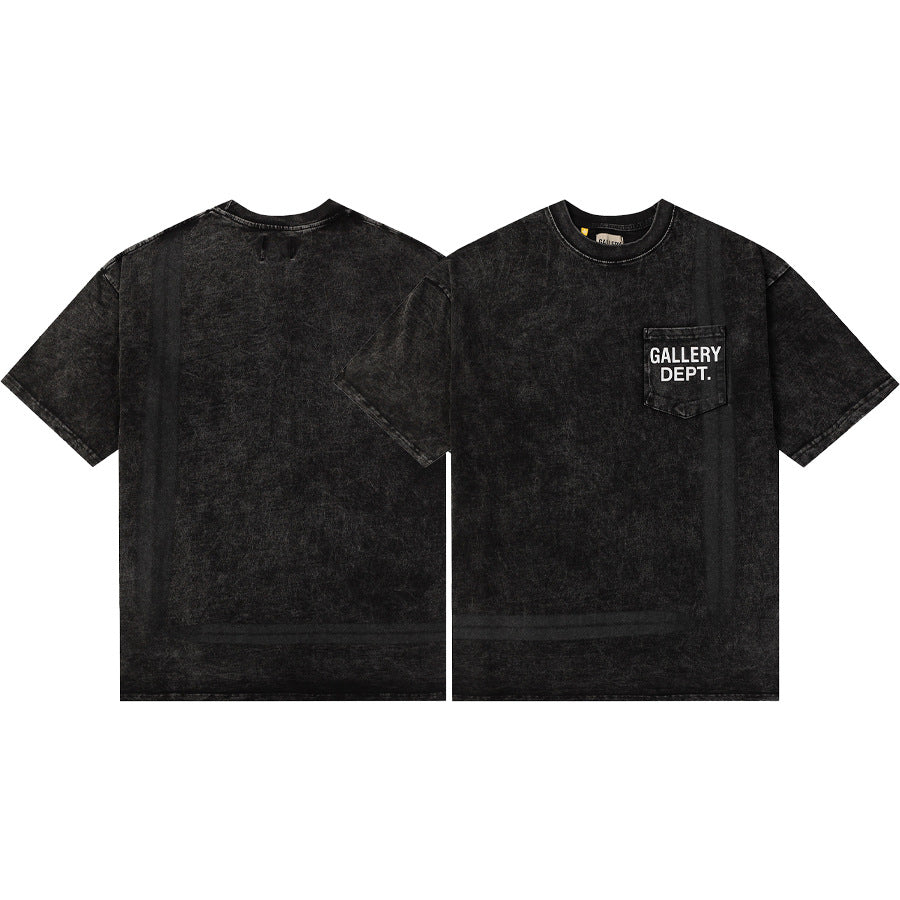 Gallery Dept T-Shirt Hand Painted Ink Splashing Alphabet Washed Retro Short Sleeve T-Shirt