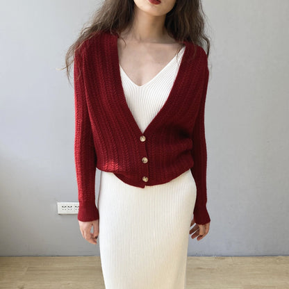 Women Cardigan Sweater Autumn Winter Retro Twist Knitted Cardigan Jacket V-neck Long Sleeve Sweater 8t3102
