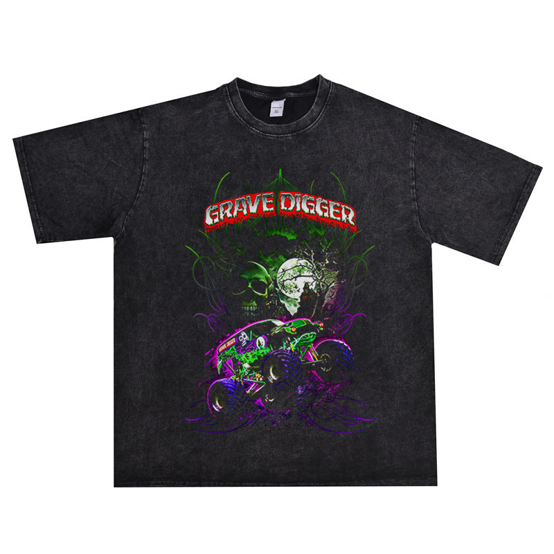 Rock Star T Shirt Gravedigger Band Printed T-shirt Washed Old