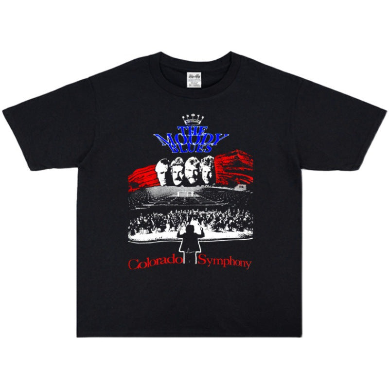 Rock Star T Shirt the Moody Blues Band Washed Distressed T-shirt Short Sleeve round Neck Loose