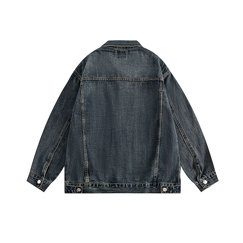 Women Jackets Vintage Denim Jacket Distressed Lapel Denim Jacket