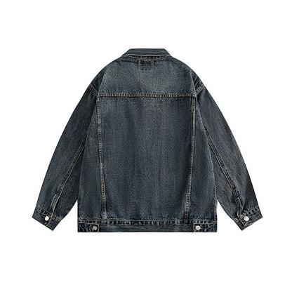 Women Jackets Vintage Denim Jacket Distressed Lapel Denim Jacket
