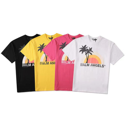 Palm Angle T Shirts Coconut Sun Print Loose Men and Women