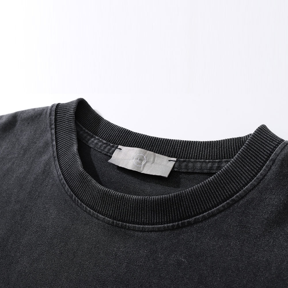 Men Vintage T-Shirt Printed Washed Distressed Short-Sleeved T-shirt Men's Summer Loose round Neck