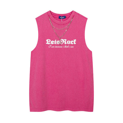 Women Vest Ripped Letter-Printing Necklace Sleeveless T-shirt