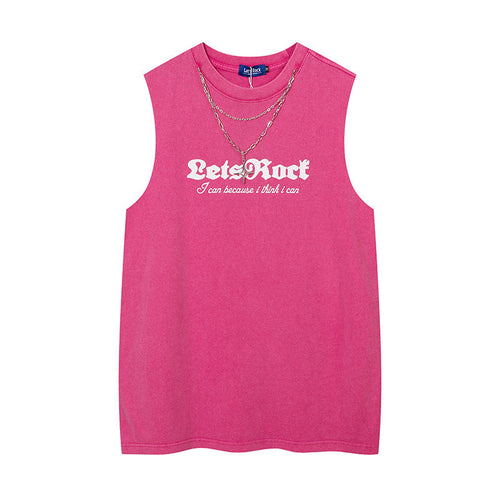 Women Vest Ripped Letter-Printing Necklace Sleeveless T-shirt