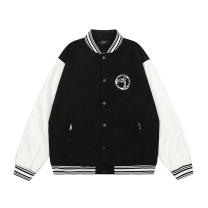 Unisex Baseball Jersey Represents Embroidered Leather Sleeve Baseball Jacket