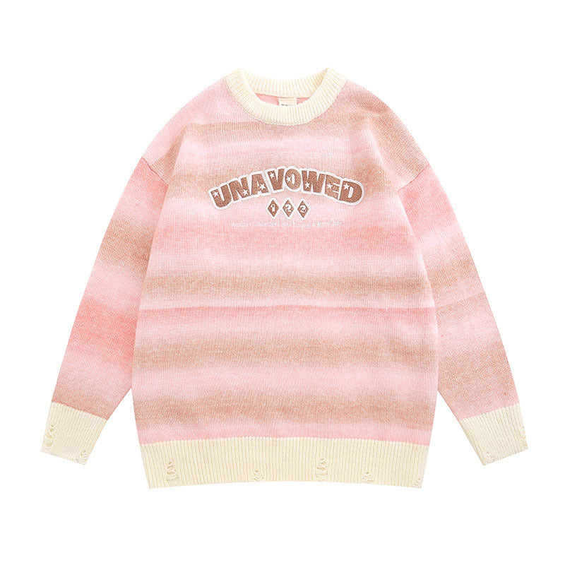 Women Sweater Gradient Color Striped Knitted All-Matching Sweater