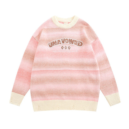 Women Sweater Gradient Color Striped Knitted All-Matching Sweater