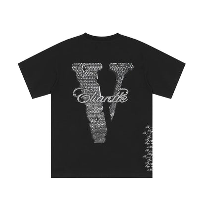 Vlone T Shirts Character Floral Short Sleeve T-shirt Printed Men and Women High Street Half Sleeve Shirt