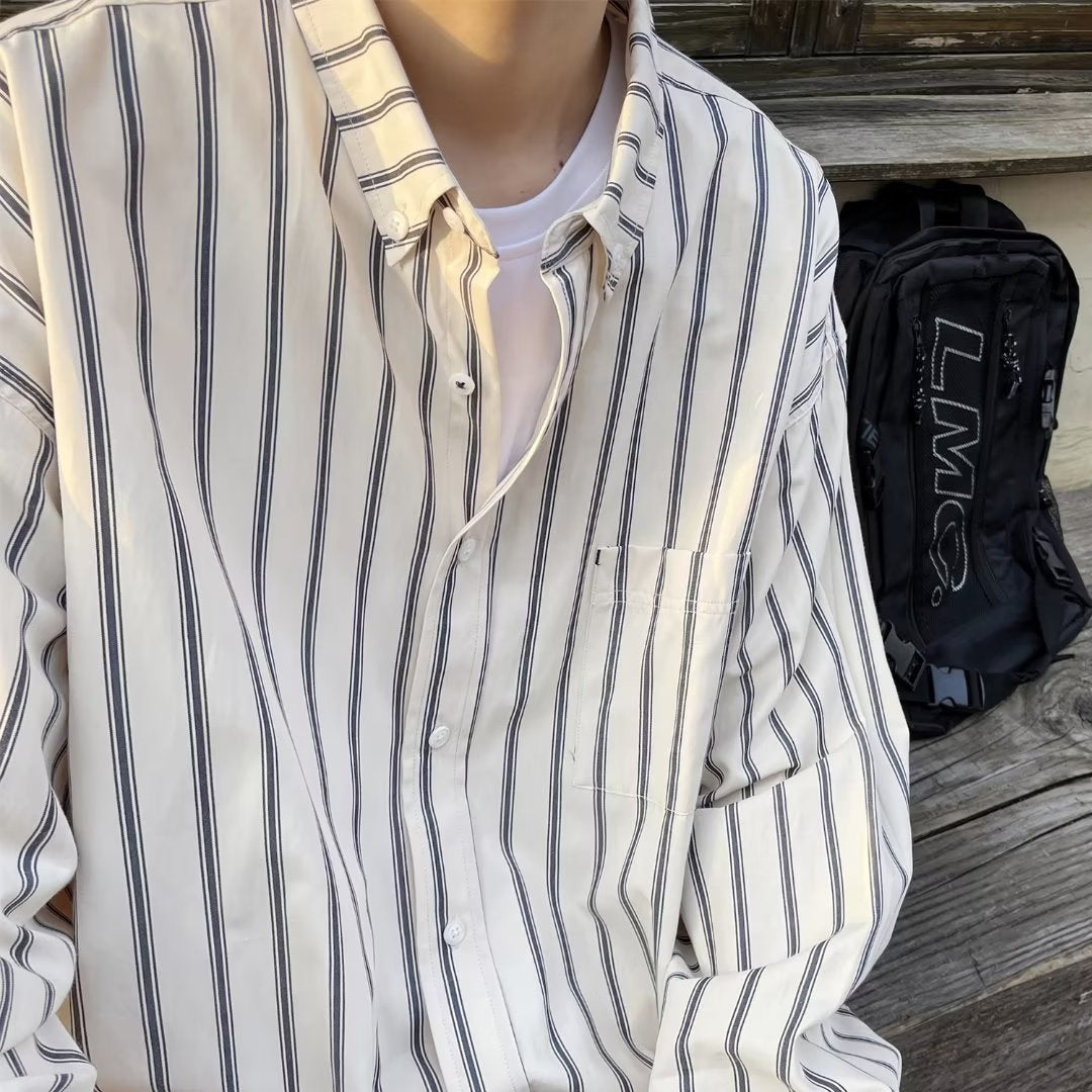 Men Shirts Striped Summer Loose Casual