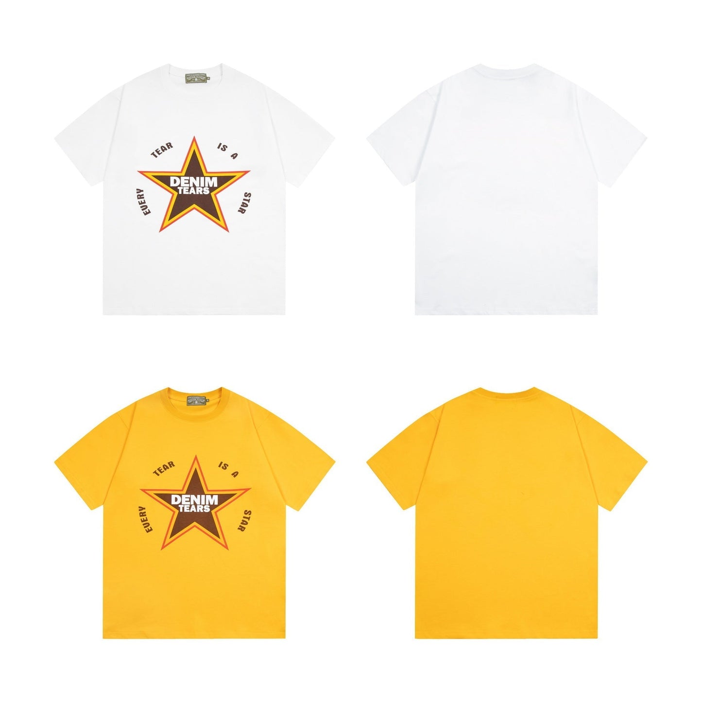 Denim Tears T Shirts D.T Kapok Five-Pointed Star Letter Print Short-Sleeve T-shirt