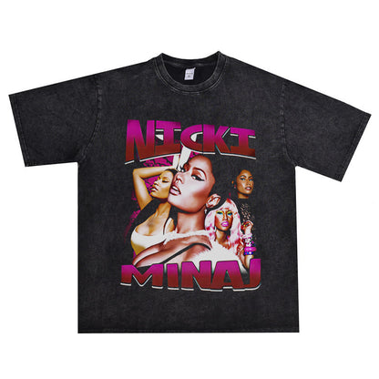 Rock Star T Shirt Nicki Minaj Nicki Minaj Washed Distressed T-shirt Short Sleeve