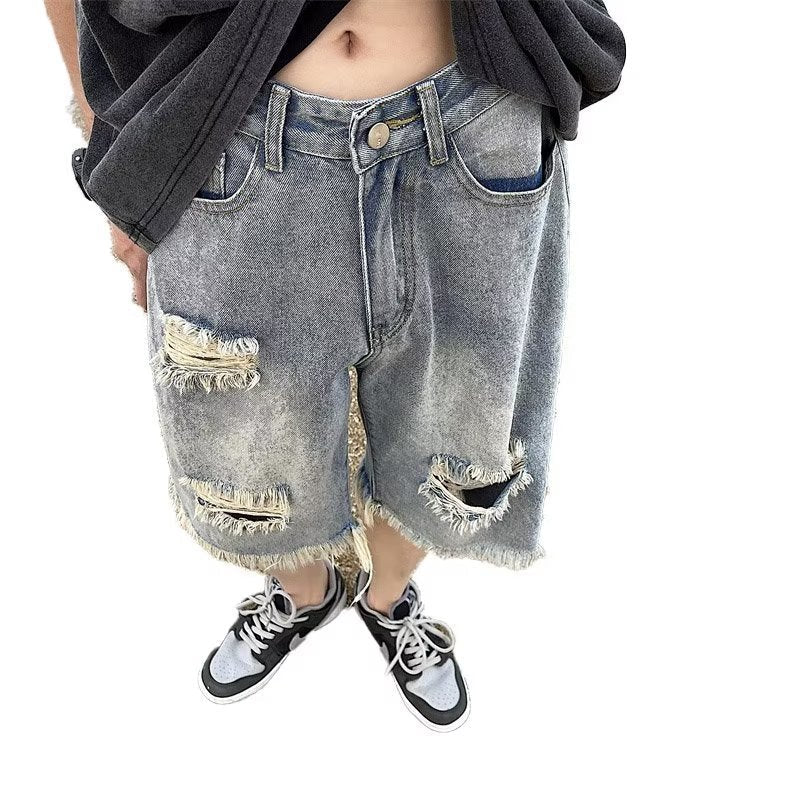 Men Jeans Hole Repair Denim Shorts Summer Vintage Shorts