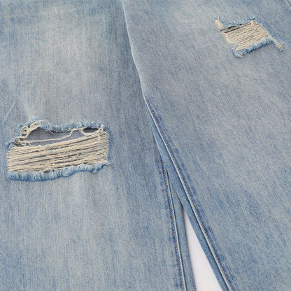 Women Pants Ripped Straight Jeans Wide Leg Loose Trousers