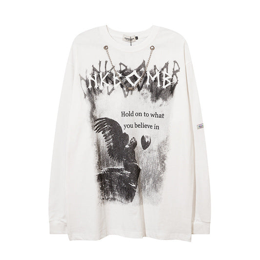 Men Long Sleeve T-Shirt Dark Angel Print Loose