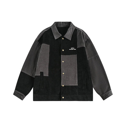 Women Jackets Vintage Contrast Color Patch Corduroy Jacket Vintage