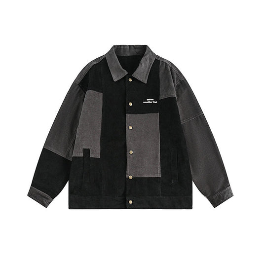 Women Jackets Vintage Contrast Color Patch Corduroy Jacket Vintage
