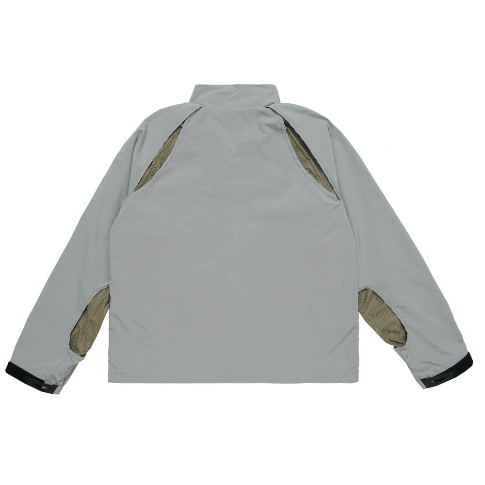 Men Jacket Coat Stand-up Collar Jacket Breathable Double-Layer Mesh Lining Sun Protection Clothing