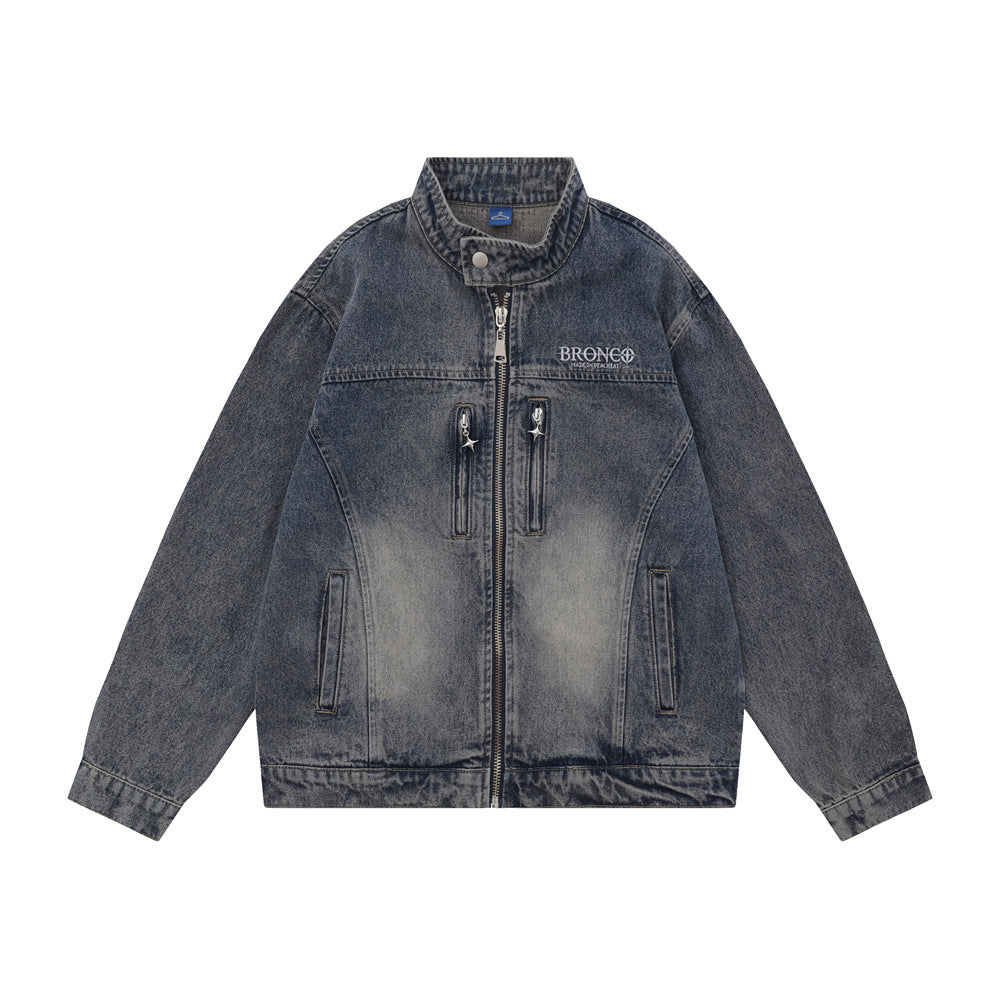 Men Jacket Coat Denim Jacket Men Washed and Worn Denim Cargo Pants Coat