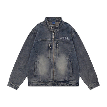 Men Jacket Coat Denim Jacket Men Washed and Worn Denim Cargo Pants Coat