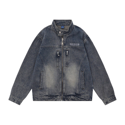 Men Jacket Coat Denim Jacket Men Washed and Worn Denim Cargo Pants Coat