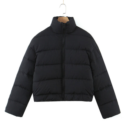 Women Cotton Coat Stand Collar Zipper Thickening Warm and Loose