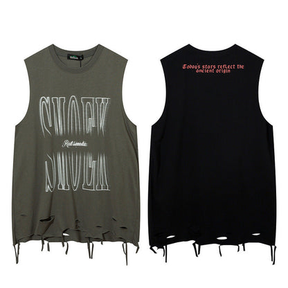 Men Vest Hiphop Loose Sleeveless T-shirt Sports Top