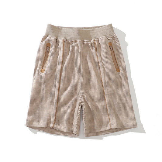 Men Shorts Vintage Waffle Frill Men Summer Casual Shorts