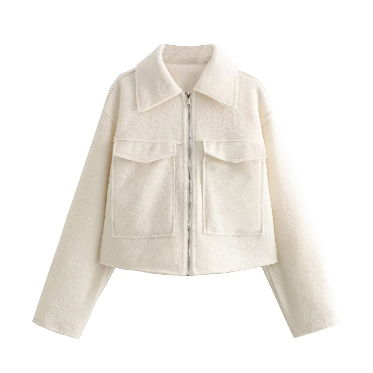 Women Tops Spring Zipper Short Jacket Polo Collar Top