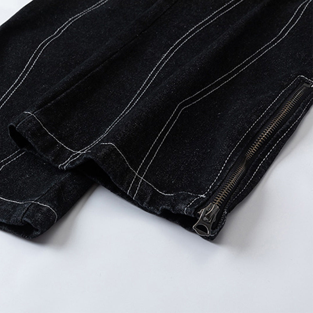 Men Jeans Stitching Zipper Slit