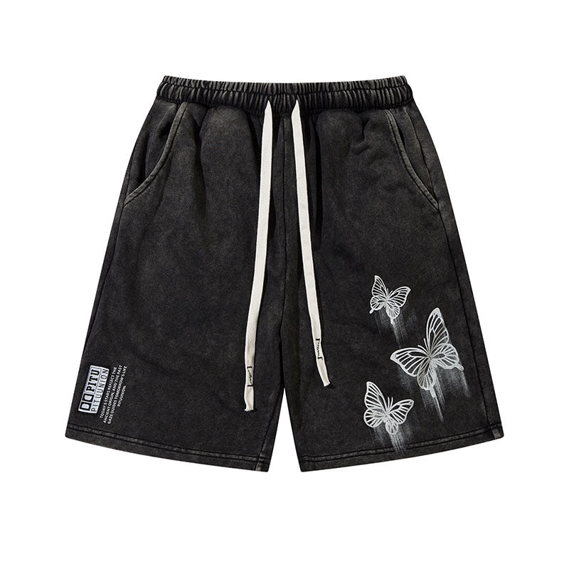 Men Shorts Retro Washed Distressed Shorts Loose Track Pants