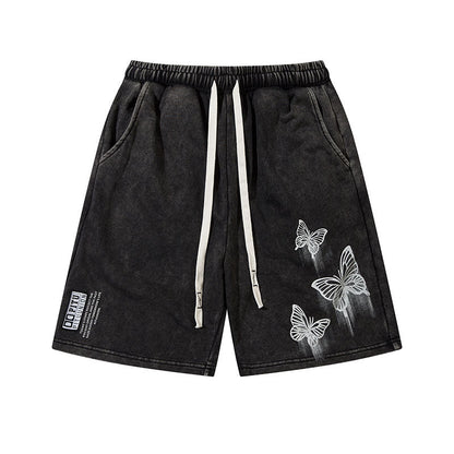 Men Shorts Retro Washed Distressed Shorts Loose Track Pants
