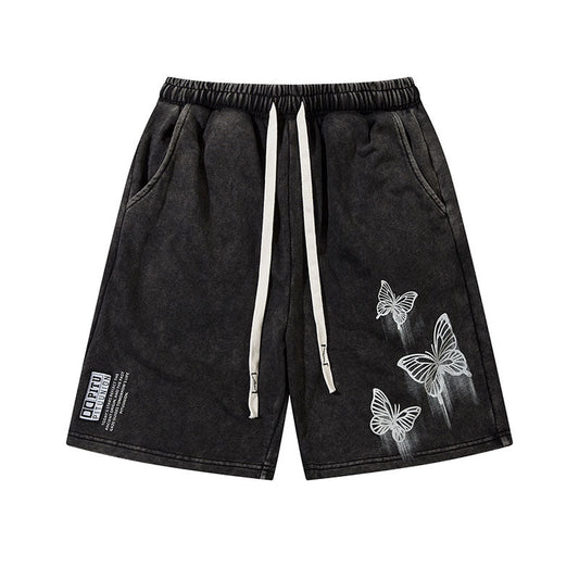 Men Shorts Retro Washed Distressed Shorts Loose Track Pants