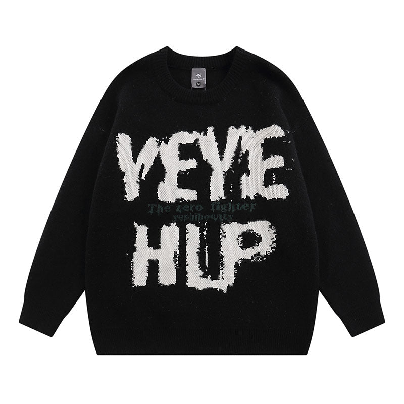 Women Sweater Retro Tattered Jeans Contrast Color Knitted Sweater