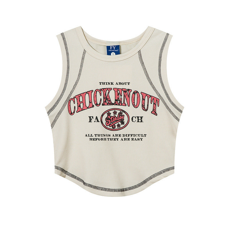 Women Vest Vintage Cropped Short Camisole Thread Fitted Top
