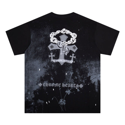 CHH Chrome Heart T Shirts Starry Sky Inkjet Leather Short Sleeve T-Shirt
