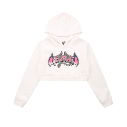 Women Hoodie Retro Sweet and Spicy Hooded Sweater Women's Spring and Autumn Devil Wings Short Top