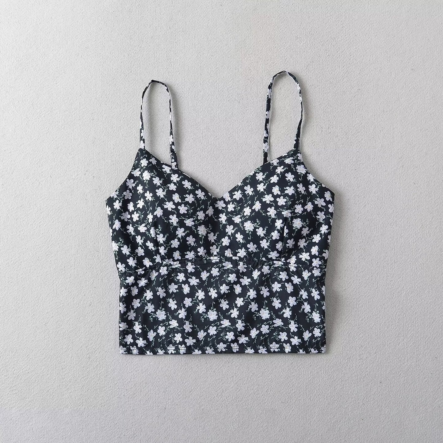 Women Tops Summer Floral Strap Top Backless Sexy Vest