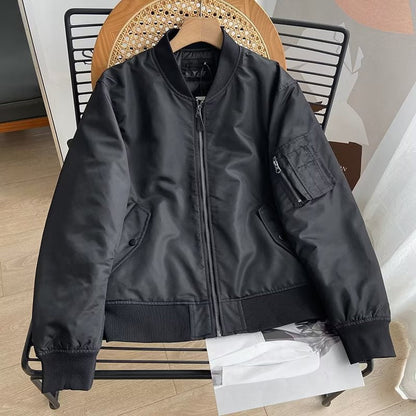 Women Cotton Coat Couple's Stand Collar Jacket Casual Baseball Uniform