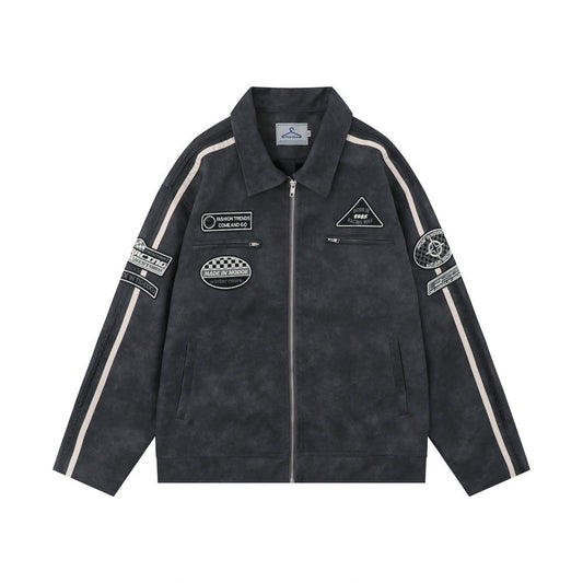 Men Jacket Coat PU Leather Jacket Men's Striped Stitching Long Sleeve Pilot