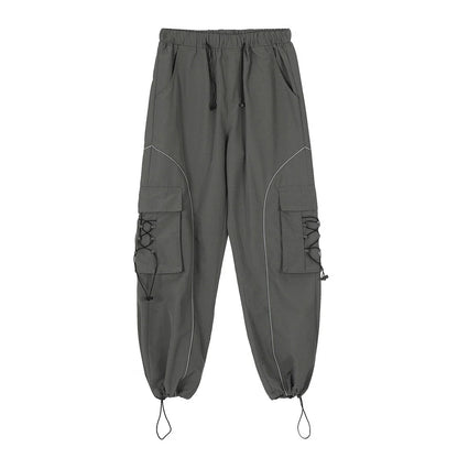 Men Sweatpants Multi-Pocket Cargo Pants Men's Casual Loose Wide-Leg Straight Trousers