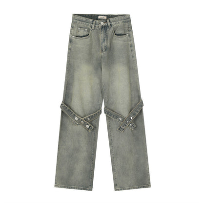 Men Jeans Button Strap Loose