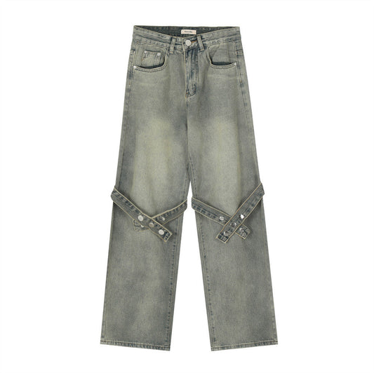 Men Jeans Button Strap Loose