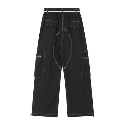 Men Sweatpants Workwear Pants Men's Multi-Pocket Straight-Leg Wide-Leg Pants